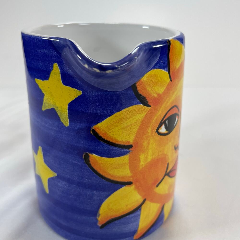Starbucks Bellini Ciao Italia Sun Stars Vintage Creamer Pitcher Blue Yellow 4" - Picture 7 of 7